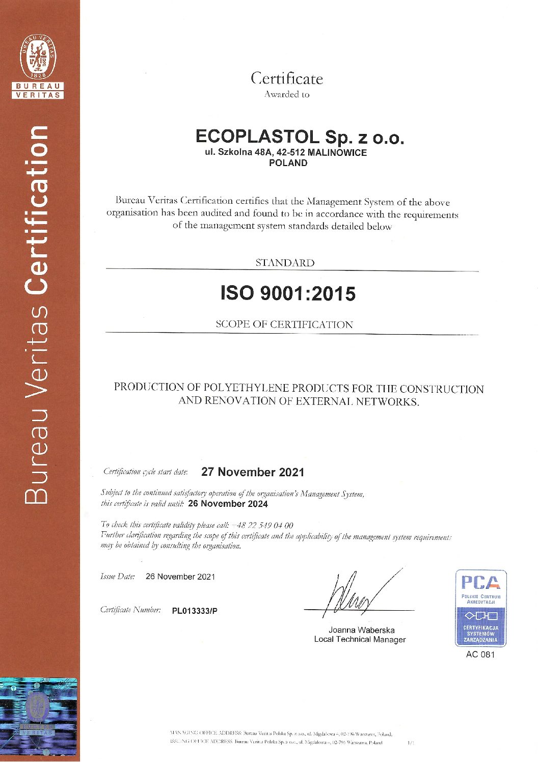 ISO certificate